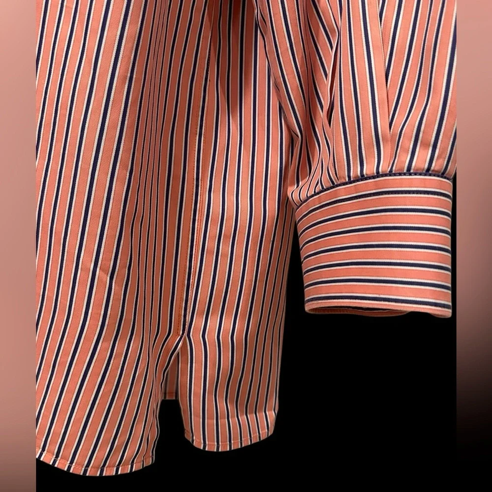 Ermenegildo Zegna Mens Shirt Notch Hem Melon Blue  Striped Button Down Poplin XL - Picture 2 of 9